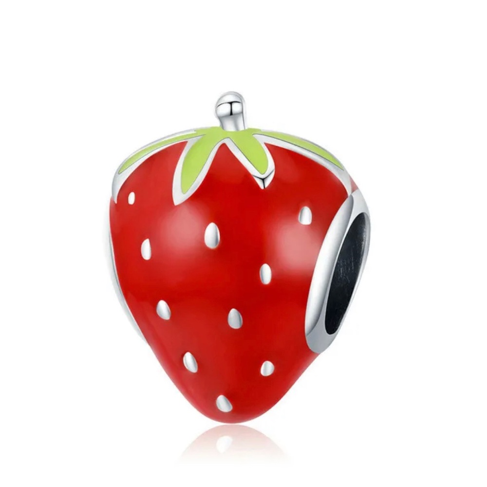 NEW•Red & Green enamel Strawberry DIY charm
